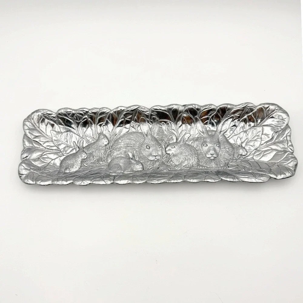 VTG 90s‎ Arthur Court Bunny Rabbit Aluminum Serving Tray Platter NOS Cottage 19